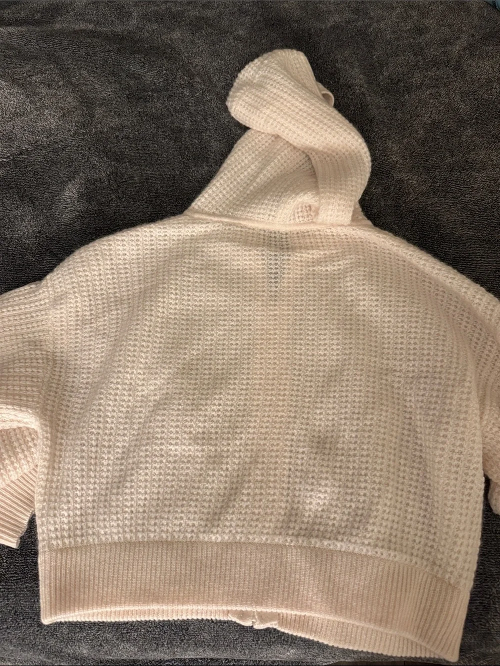 ALO Cashmere Plush Waffle Full Zip Hoodie, Ivory, size S